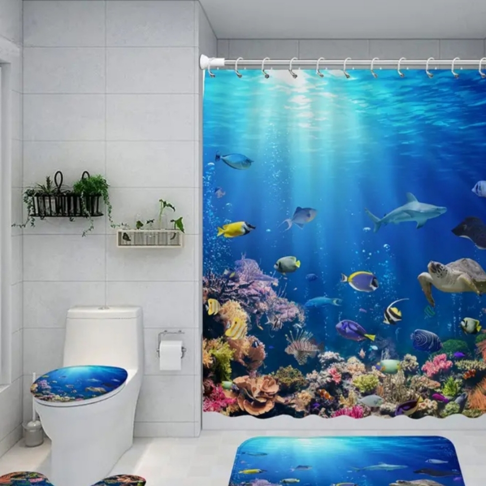 HOME GOODS MARINE LIFE OCEAN PLASTIC BLUE SHOWER CURTAIN NWOT